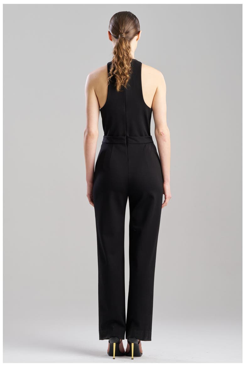 Double Knit Belted V Neck Jumpsuit, Alternate, color, BLACK