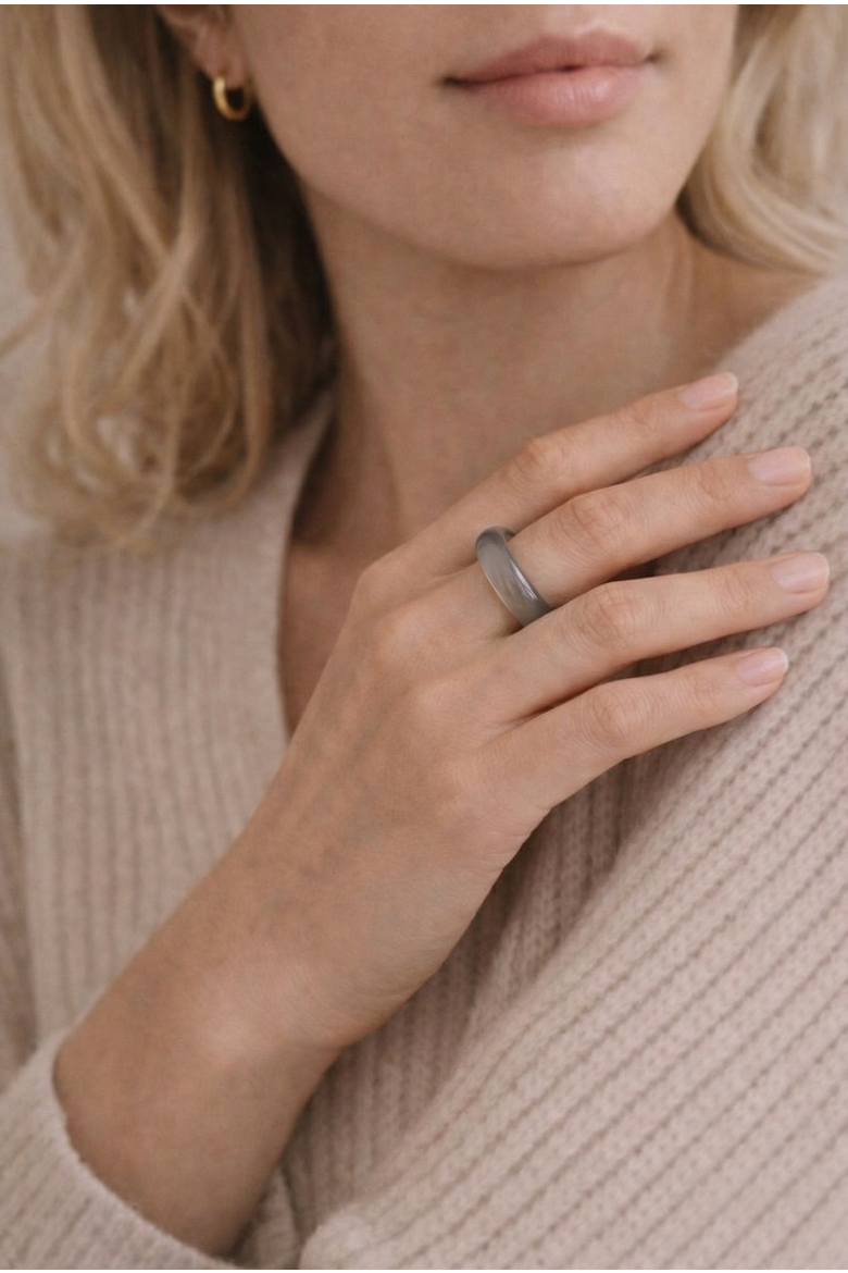 Mist Grey Jade Ring in Purple, Alternate, color, Grey