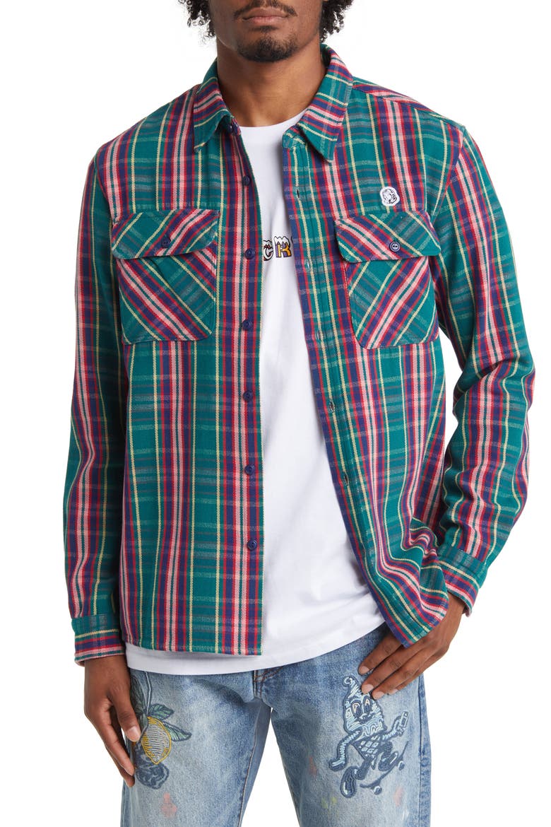 New World Plaid Graphic Button-Up Shirt, Main, color, STORM