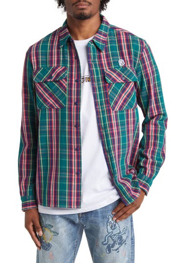 Billionaire Boys Club New World Plaid Graphic Button-up Shirt In Gray