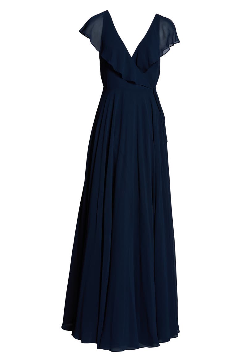 Faye Ruffle Wrap Chiffon Evening Dress, Alternate, color, NAVY