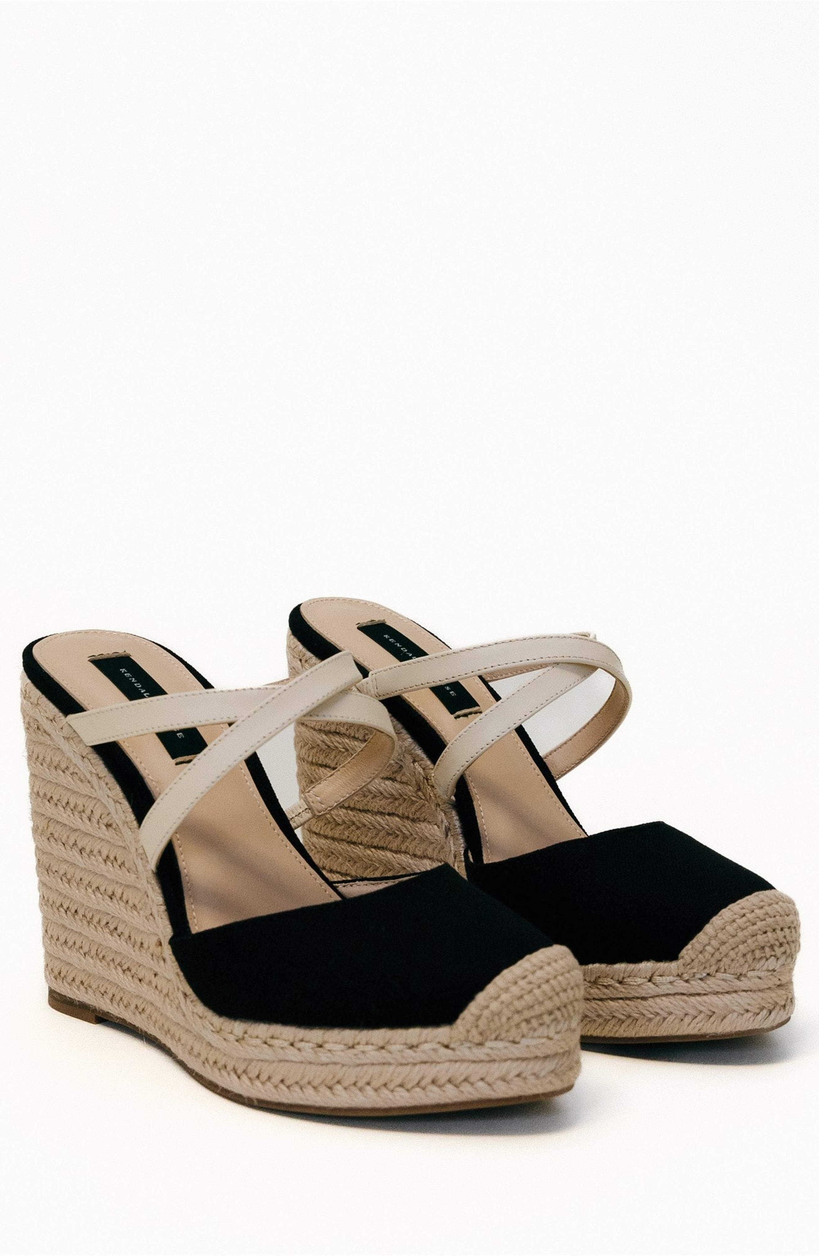 Kendall Louise Thimbles Wedges, Main, color, Black & Cream