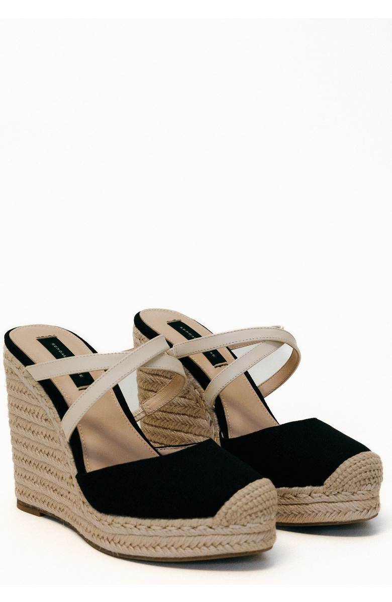 Kendall Louise Thimbles Wedges, Main, color, Black & Cream
