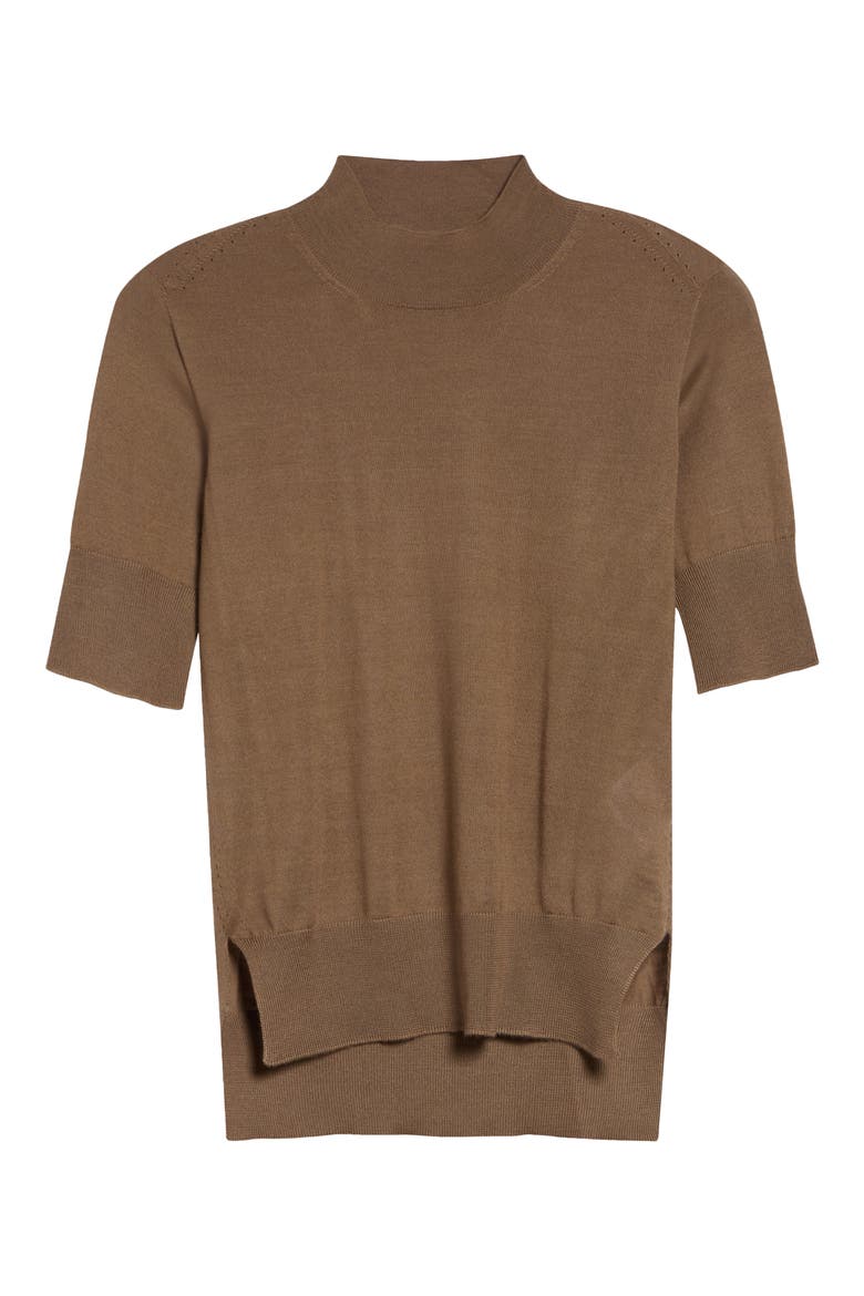 Fine Knit Short Sleeve Cashmere, Virgin Wool & Silk Sweater, Alternate, color, SAND