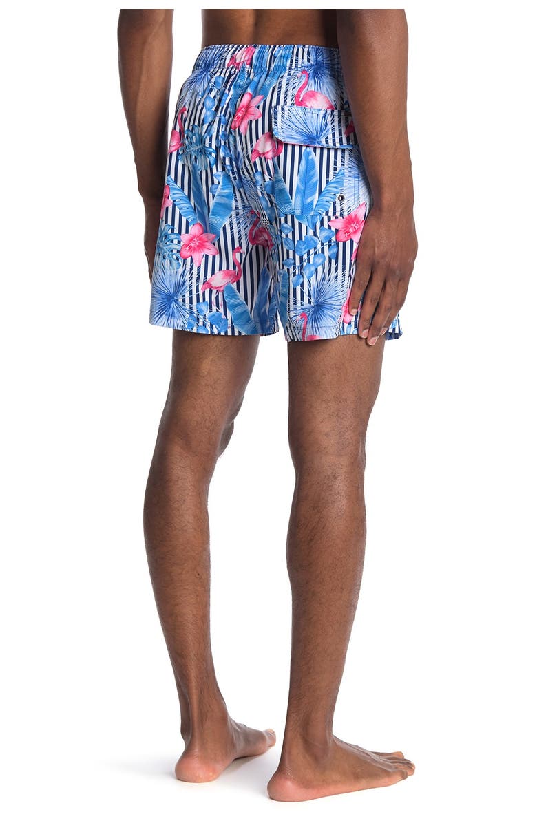 Vintage Summer Stripe Floral Drawstring Swim Trunks, Alternate, color, 