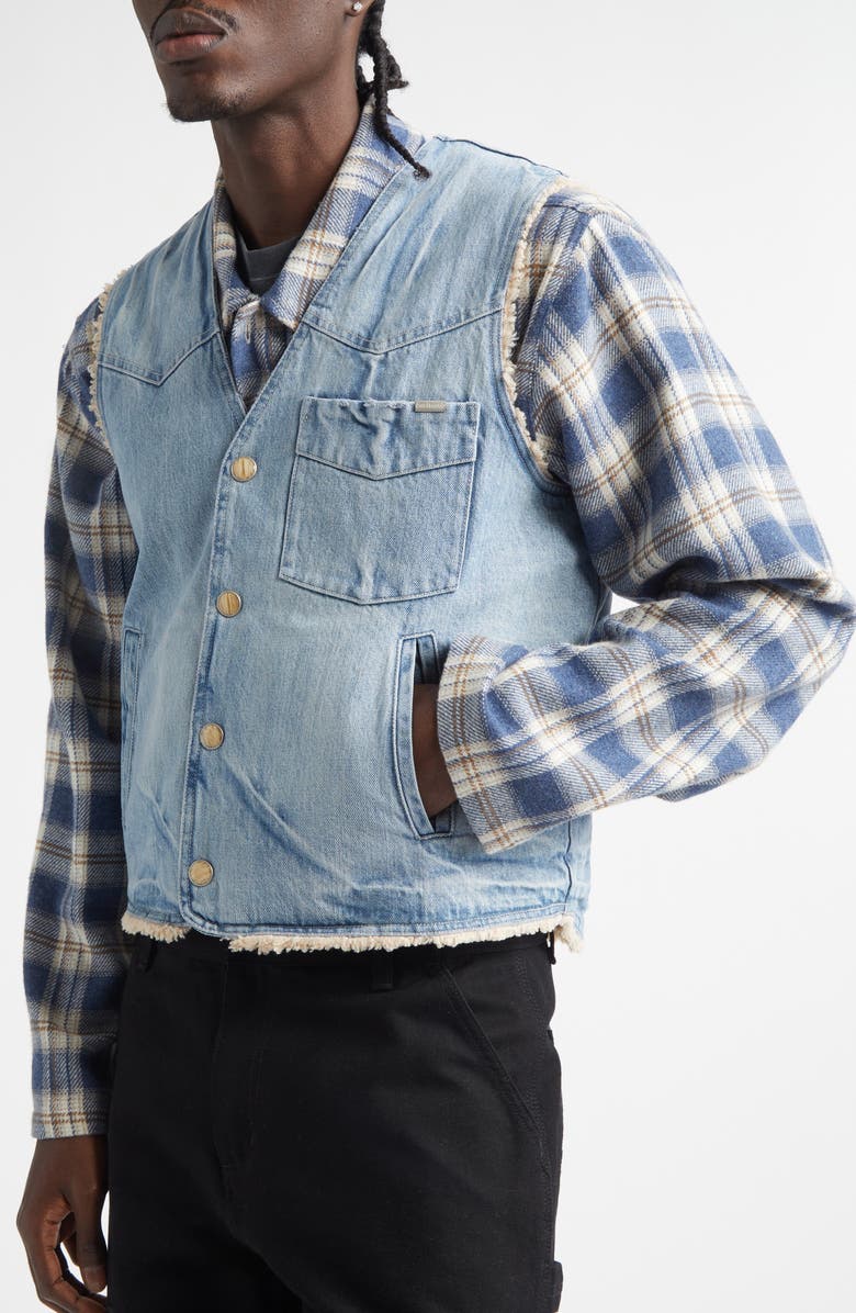 STOCKHOLM SURFBOARD CLUB Staff High Pile Fleece Lined Denim Vest, Alternate, color, Blue