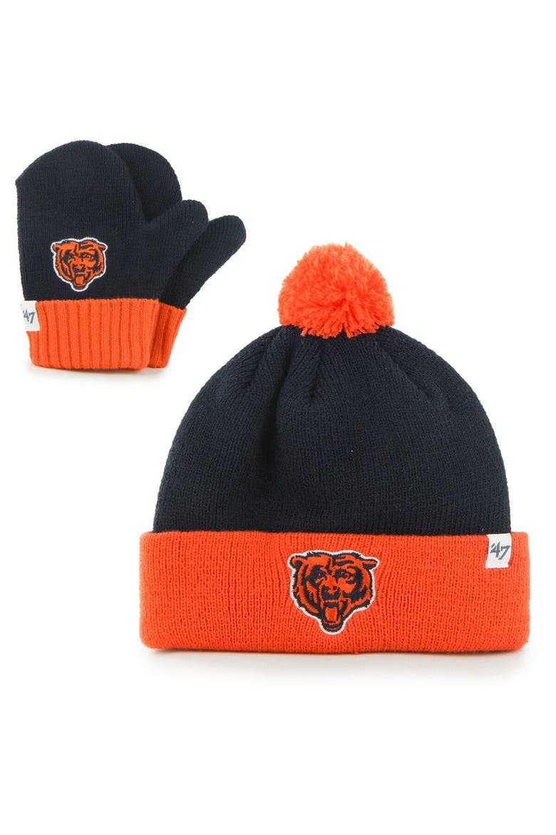 Infant '47 Navy/Orange Chicago Bears Bam Bam Cuffed Knit Hat With Pom and Mittens Set, Main, color, Navy