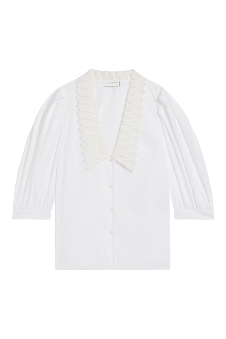 Lace Bishop's Collar Cotton Blouse, Alternate, color, WHITE