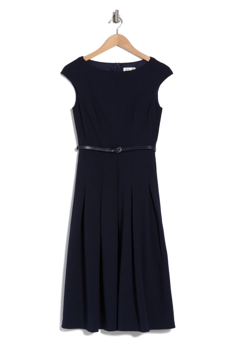 Bateau Neck Cap Sleeve Midi Dress, Alternate, color, NAVY