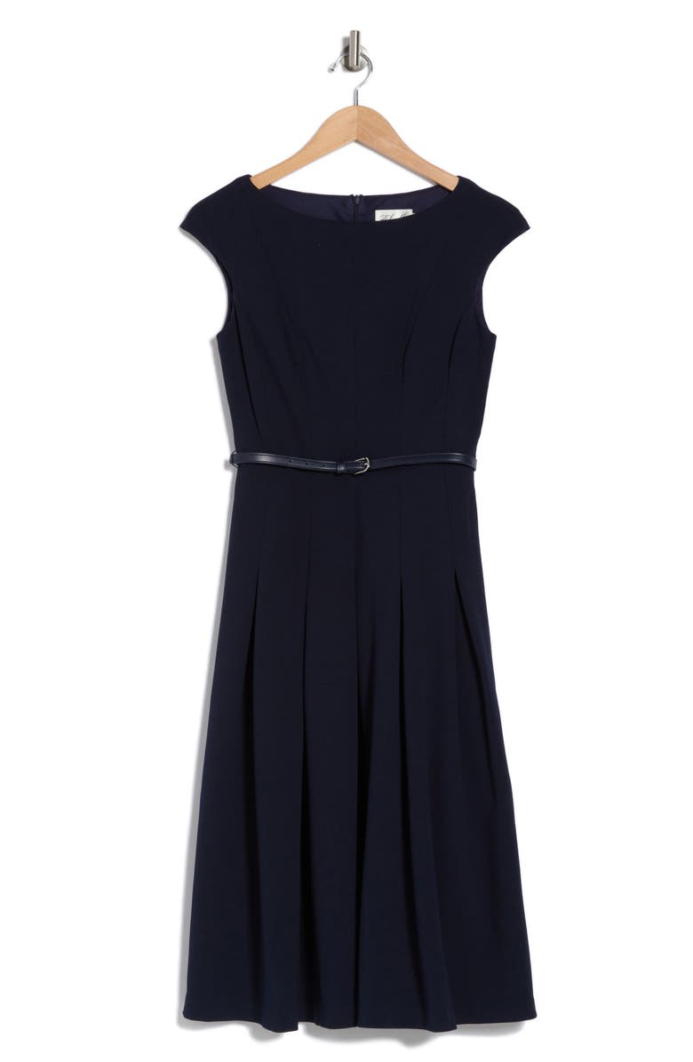 Eliza J Bateau Neck Cap Sleeve Midi Dress, Alternate, color, 