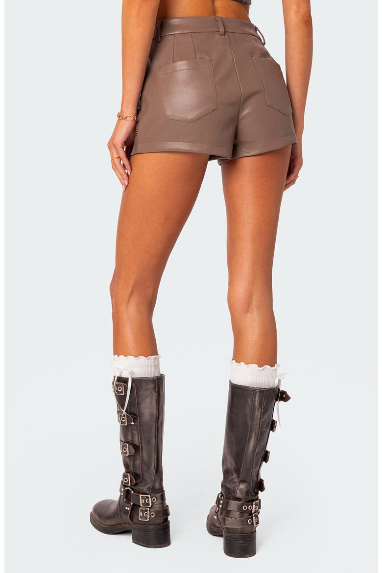 Martine High Waist Faux Leather Shorts, Alternate, color, BROWN