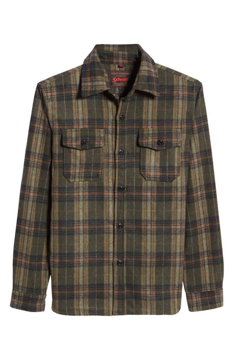 Schott NYC CPO Plaid Wool Blend Button-Up Shirt Jacket, Alternate, color, 