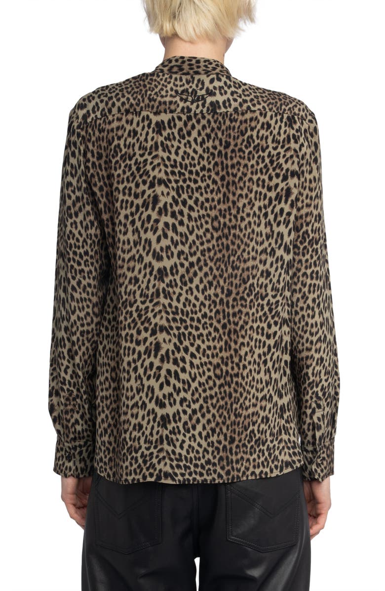 Zadig & Voltaire Tulba Leopard Print Tie Neck Button-Up Shirt, Alternate, color, 