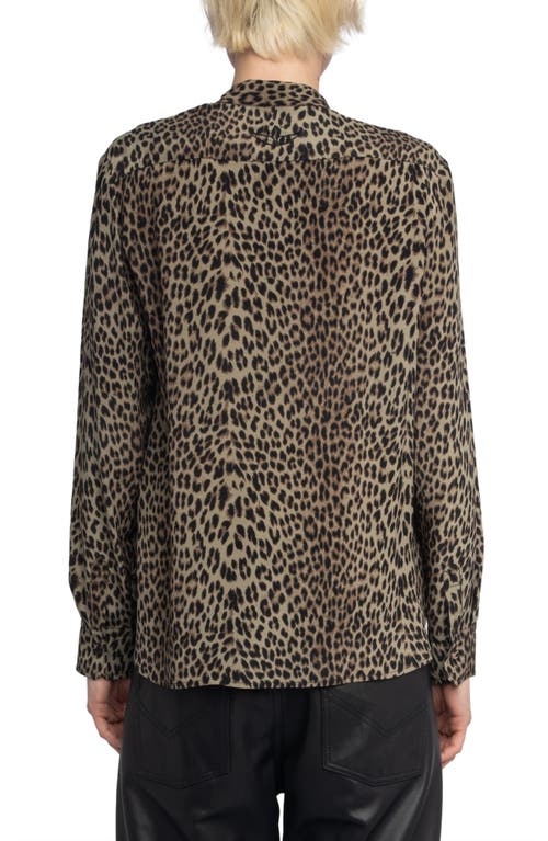 Zadig & Voltaire Tulba Leopard Print Tie Neck Button-up Shirt In Animal Print