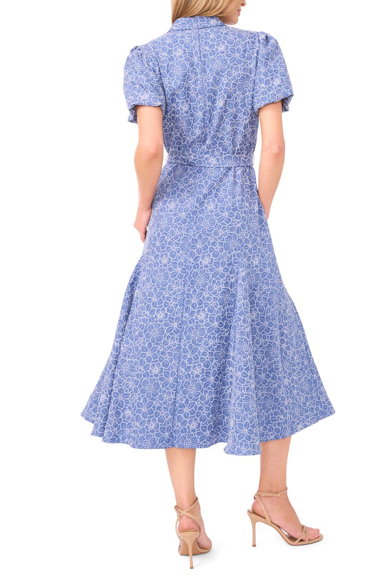 Embroidered Floral Chambray Midi Shirtdress, Alternate, color, CLASSIC NAVY