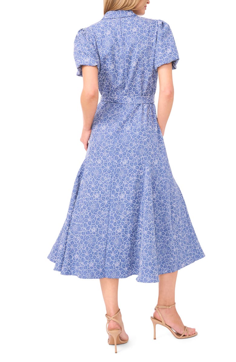 CeCe Embroidered Floral Chambray Midi Shirtdress, Alternate, color, Classic Navy