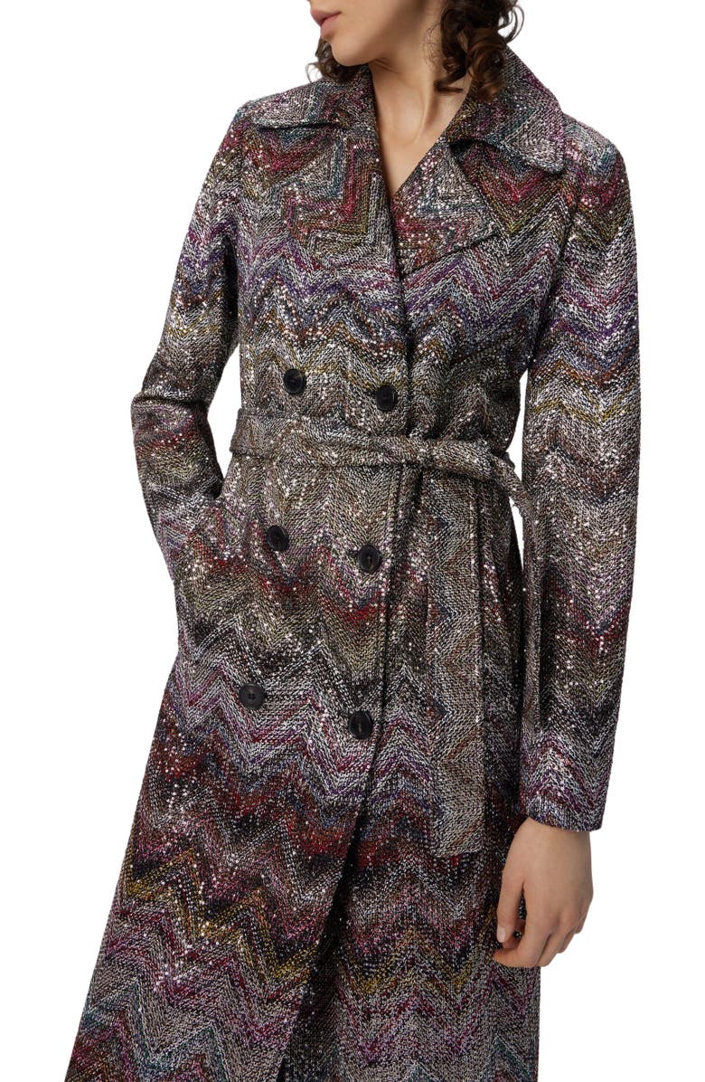 Missoni Long Double-breasted Trench Coat With Wavy Zigzag Pattern, Alternate, color, Multicoloured