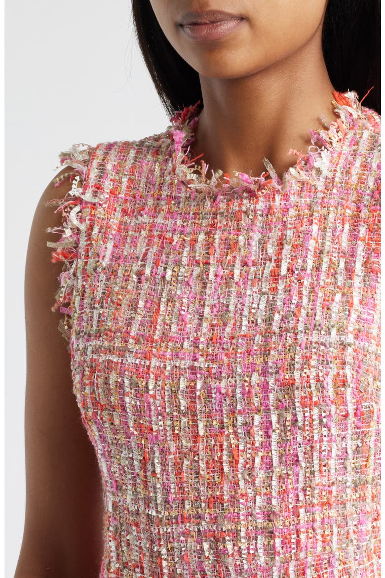 Pleat Detail Bouclé Dress, Alternate, color, PINK MULTI