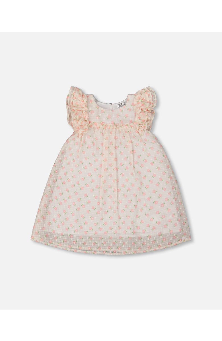 Deux par Deux Girl's Printed Dress With Frills Pale Pink And Flowers, Main, color,