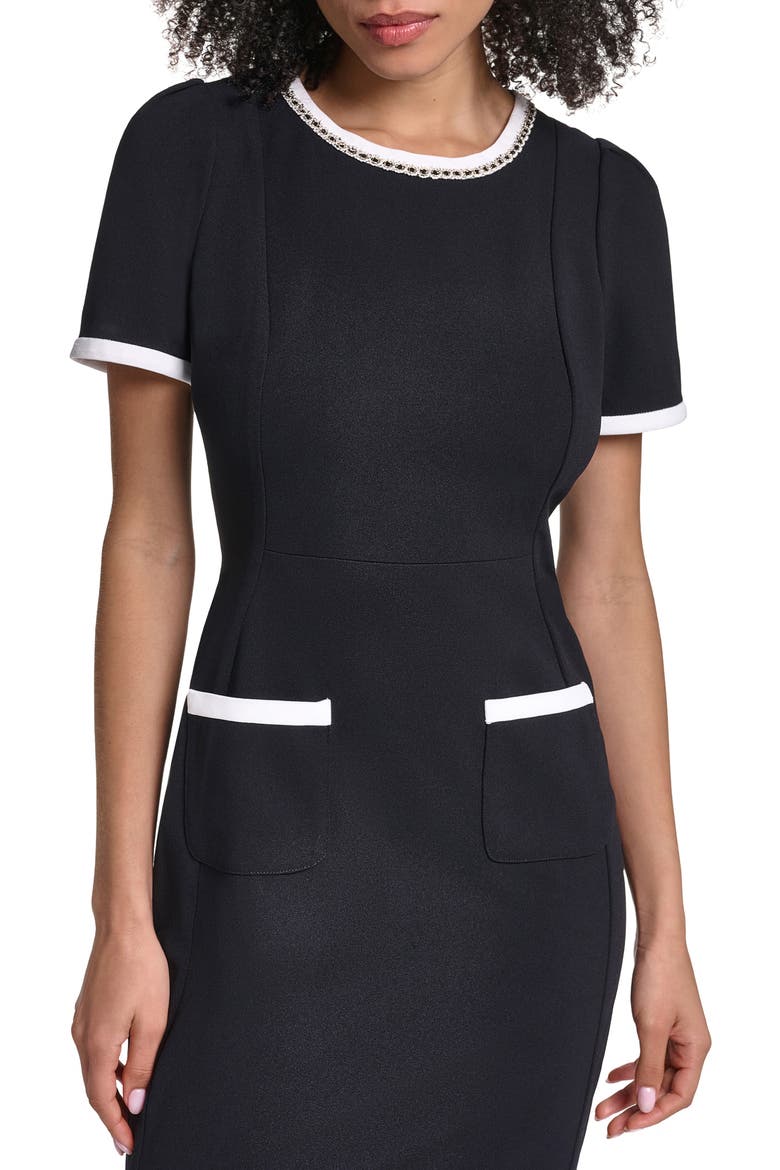 Scuba Sheath Dress, Alternate, color, BLACK/ SOFT WHITE