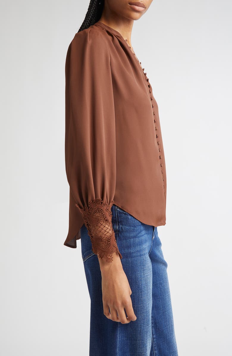 L'AGENCE Ava Lace Cuff Button-Up Blouse, Alternate, color, Hot Fudge