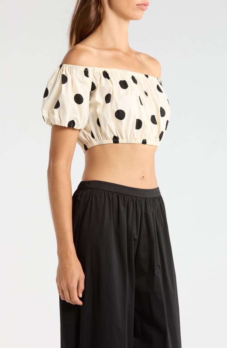 WAYF Annie Polka Dot Crop Stretch Cotton Top, Alternate, color, Ant Ivory Polka Dot