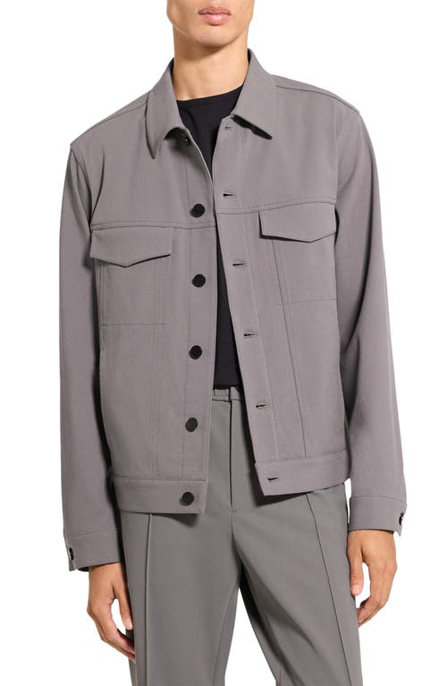 Theory River Cotton Blend Twill Trucker Jacket In Gray