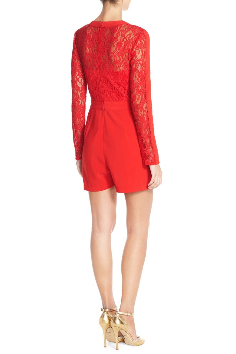 Lace & Crepe Romper, Alternate, color, RED