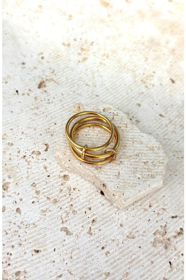 Set of 3 18K Gold Plated Linked Band Rings, Alternate, color, GOLD