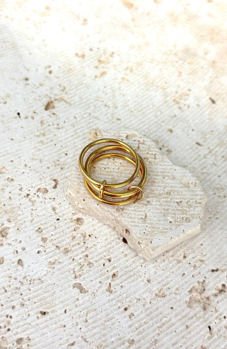 Adornia Set of 3 18K Gold Plated Linked Band Rings, Alternate, color, Gold