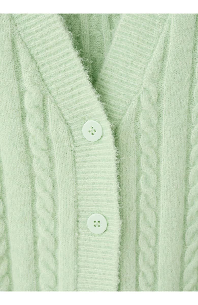 MANGO Cable V-Neck Cardigan, Alternate, color, Pastel Green