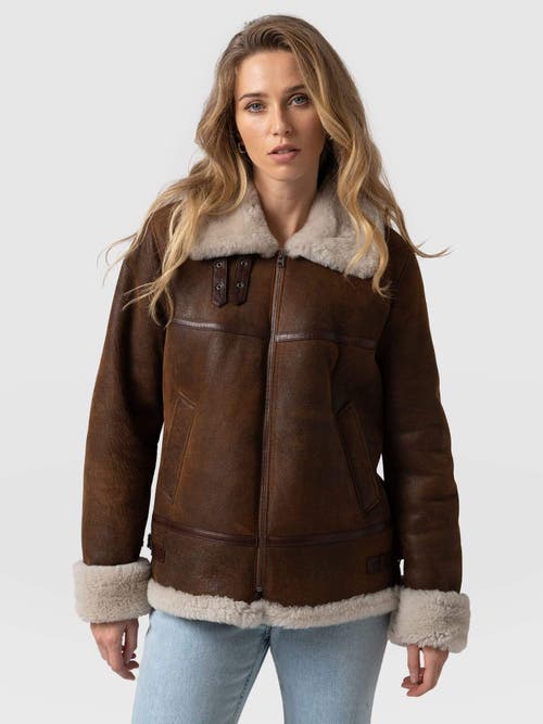 Saint + Sofia Amelia Aviator Jacket In Brown