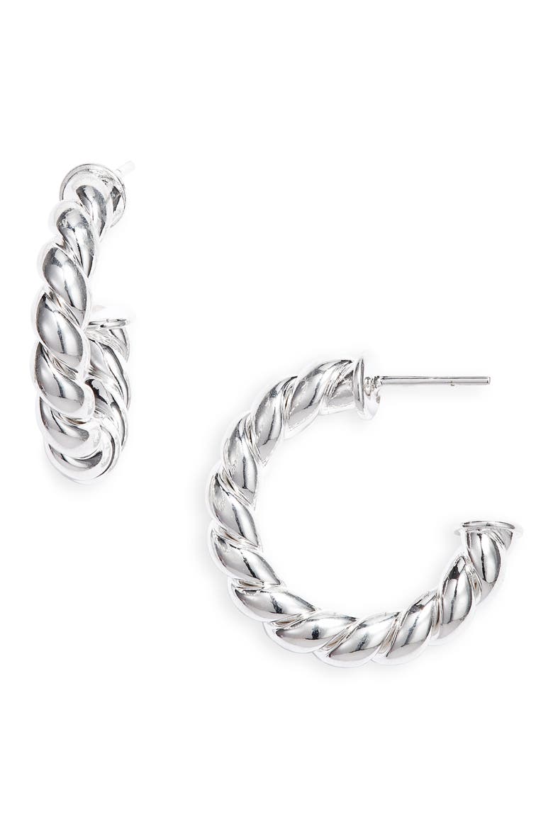 Twisted Sister Large Hoop Earrings, Main, color, SILVER