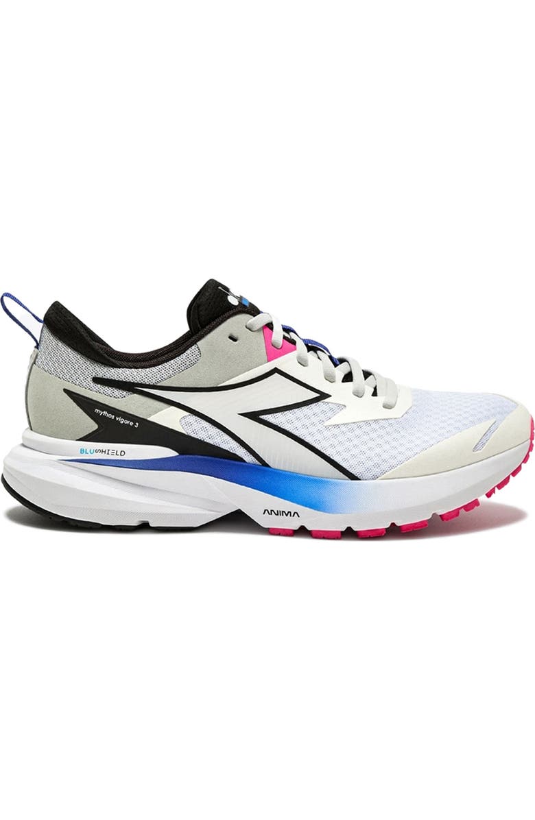 Diadora Mythos Blushield Vigore 5 Running Shoe, Main, color, White/ Black/ Silver