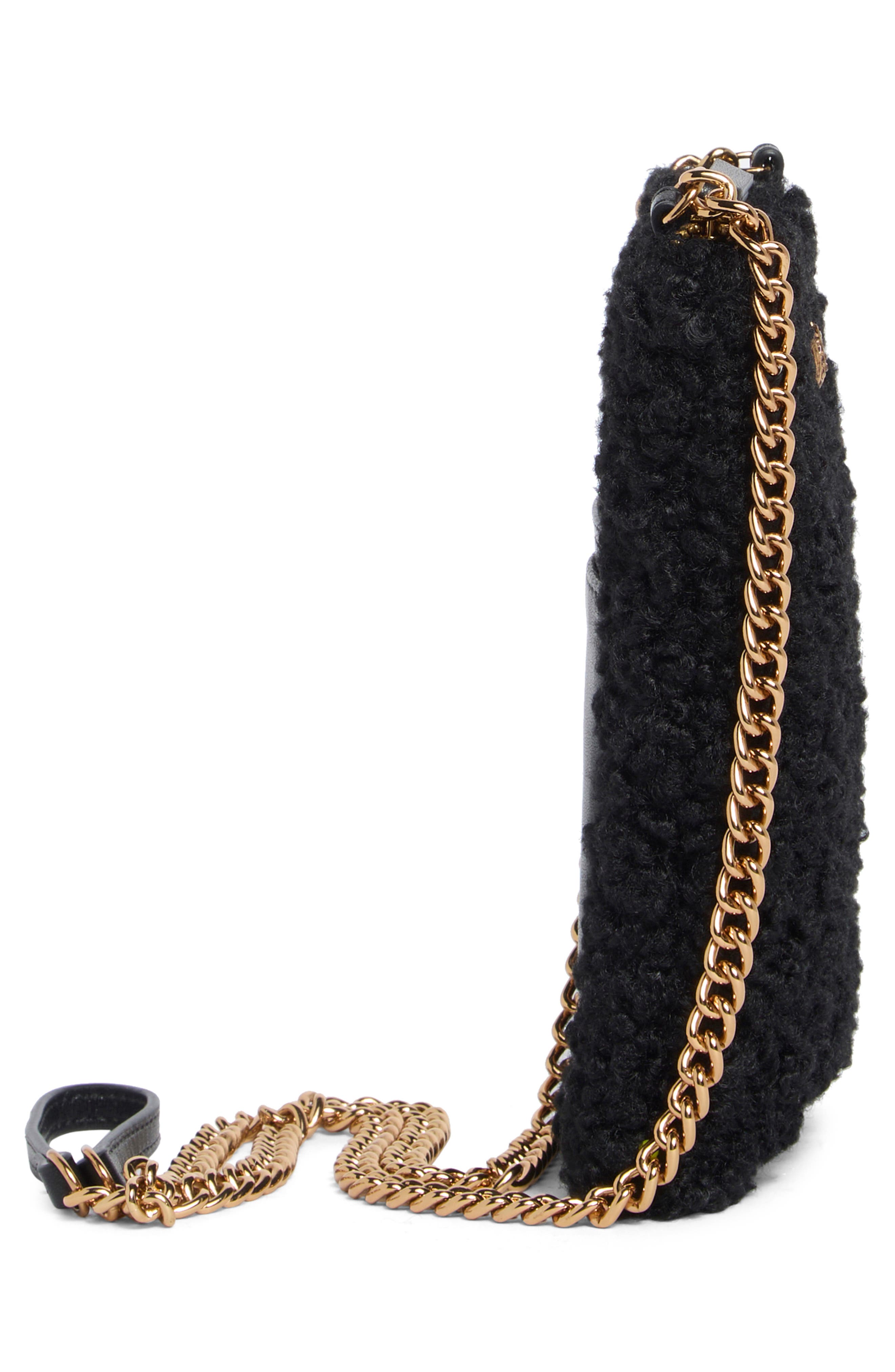 Faux Shearling Phone Crossbody Bag, Alternate, color, BLACK