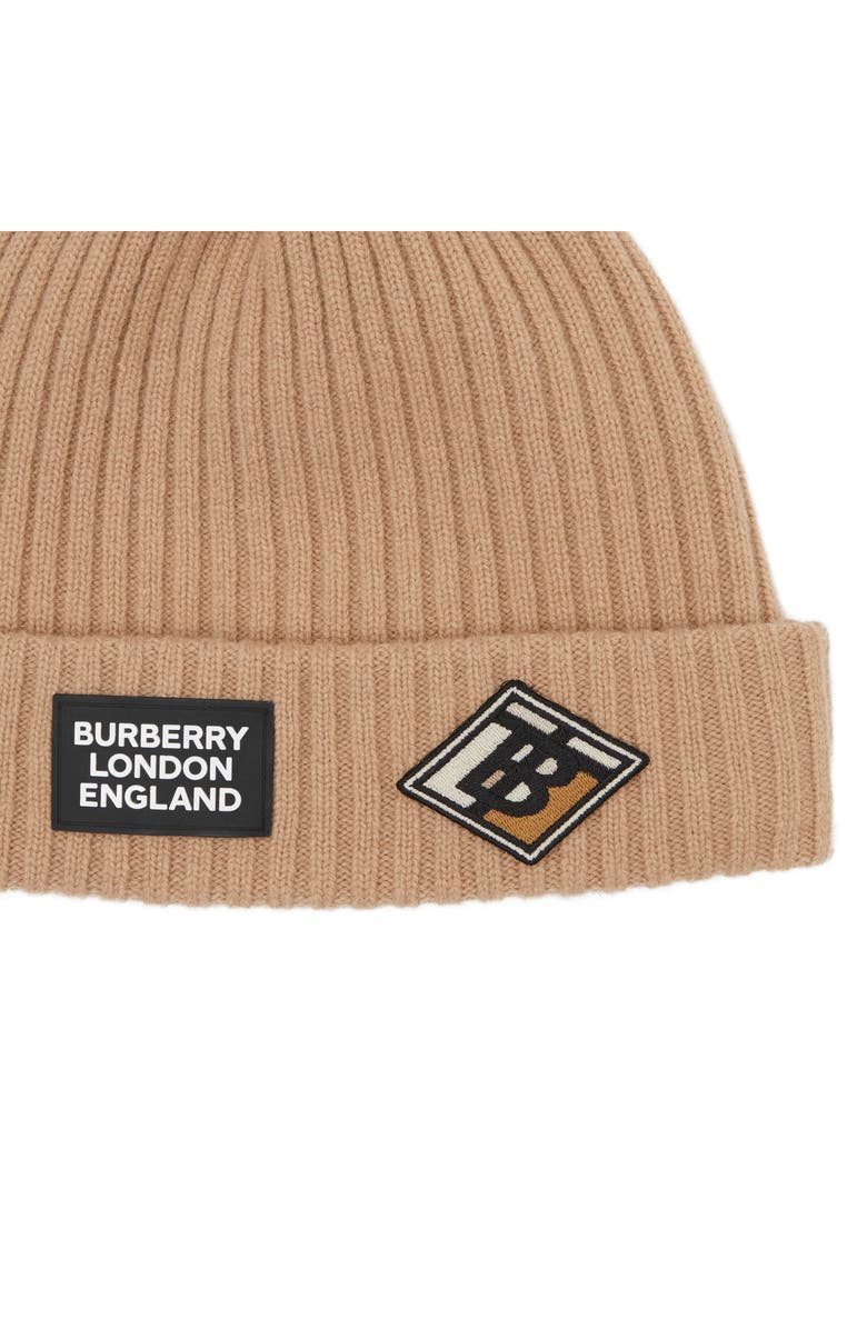 Burberry Logo Patch Rib Wool Beanie, Alternate, color,