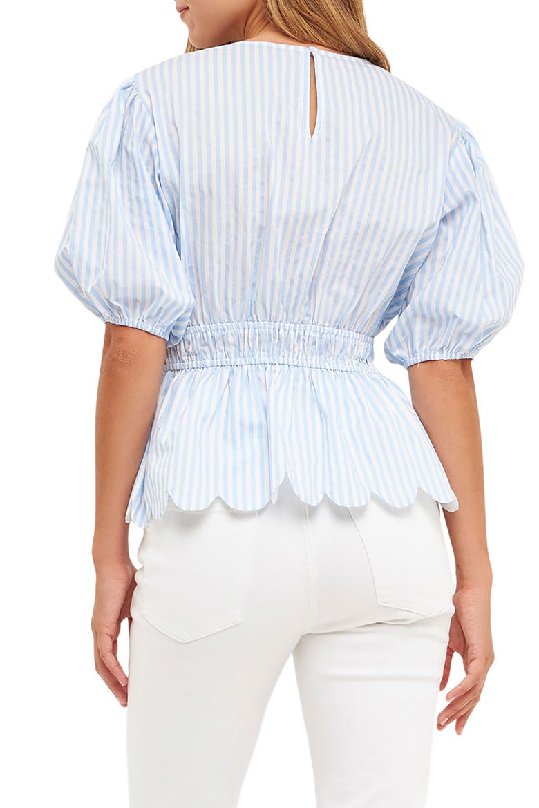 Stripe Puff Sleeve Peplum Top, Alternate, color, BLUE STRIPES