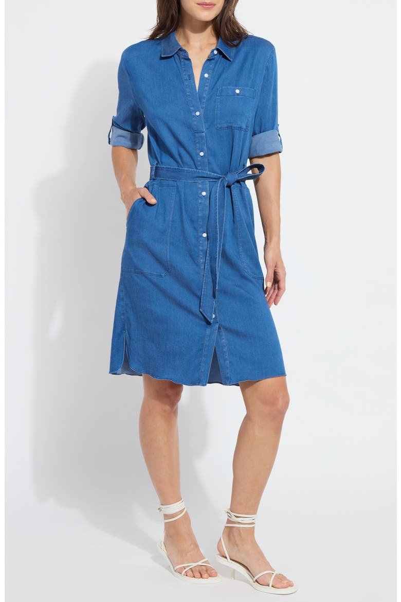 Delphine Chambray Shirtdress, Main, color, MIDWASH