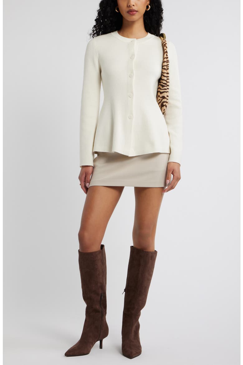 Button Front Peplum Cardigan, Alternate, color, IVORY EGRET