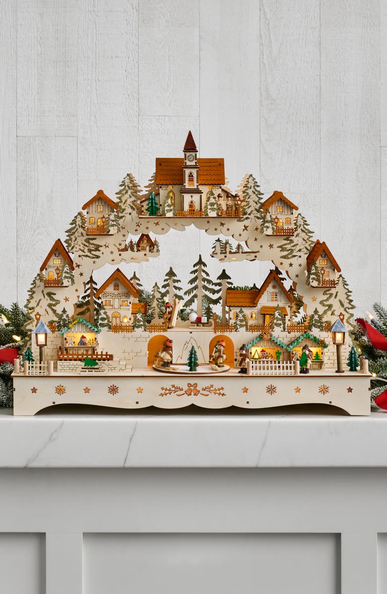 Balsam Hill Lit Wooden Animated Swiss Alps Village, Alternate, color, Natural
