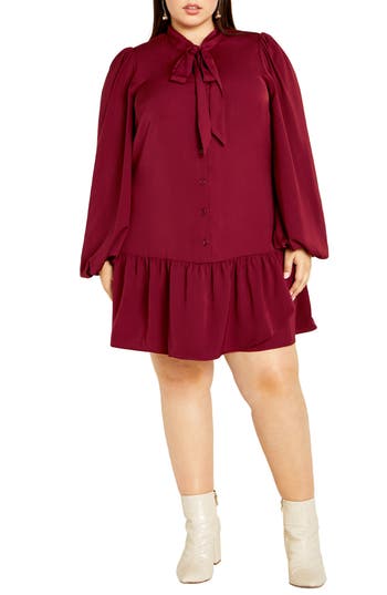 City Chic Charlie Long Sleeve Shirtdress