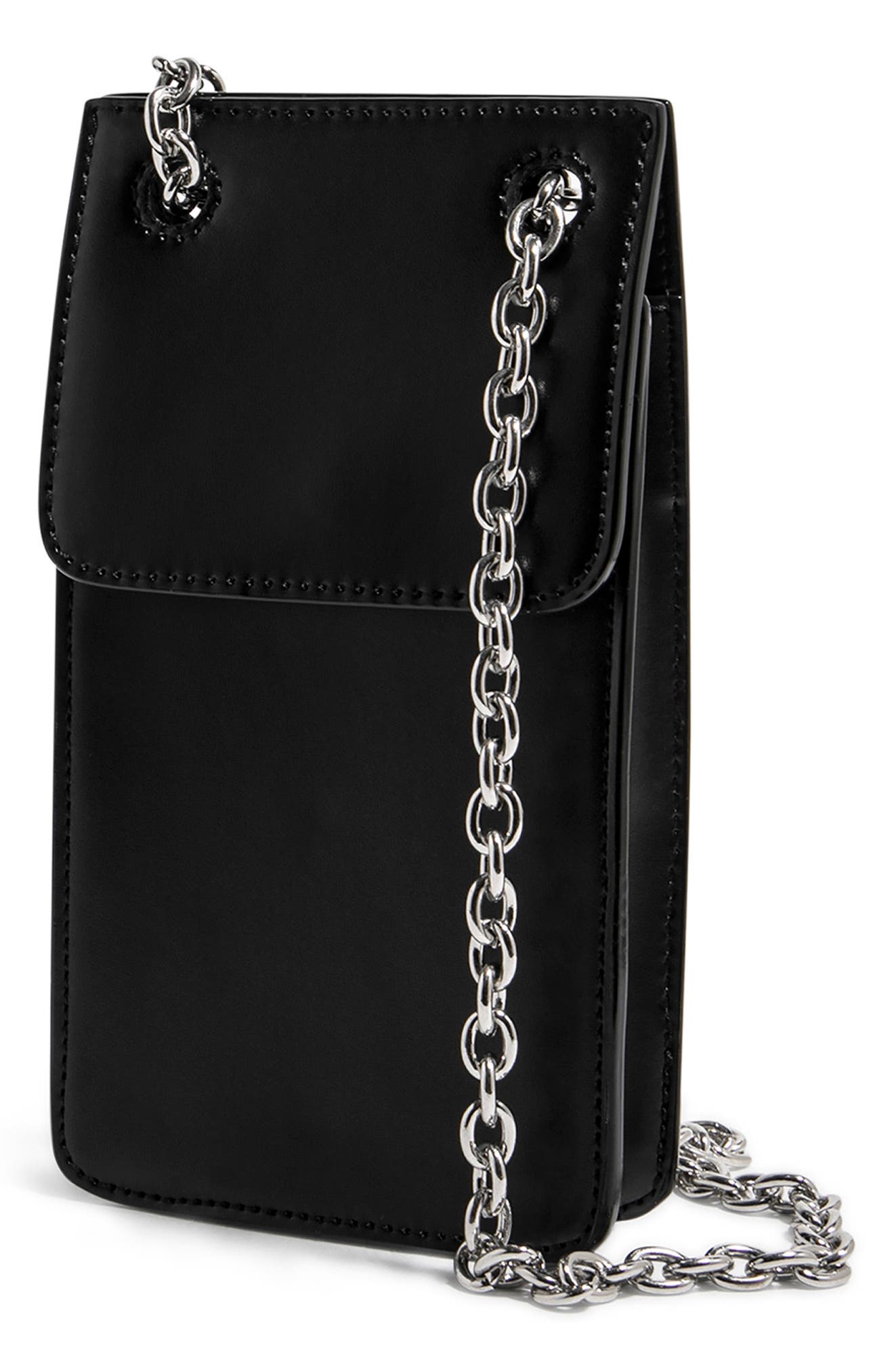 Vegan Leather Phone Crossbody Bag, Alternate, color, BLACK/ SILVER