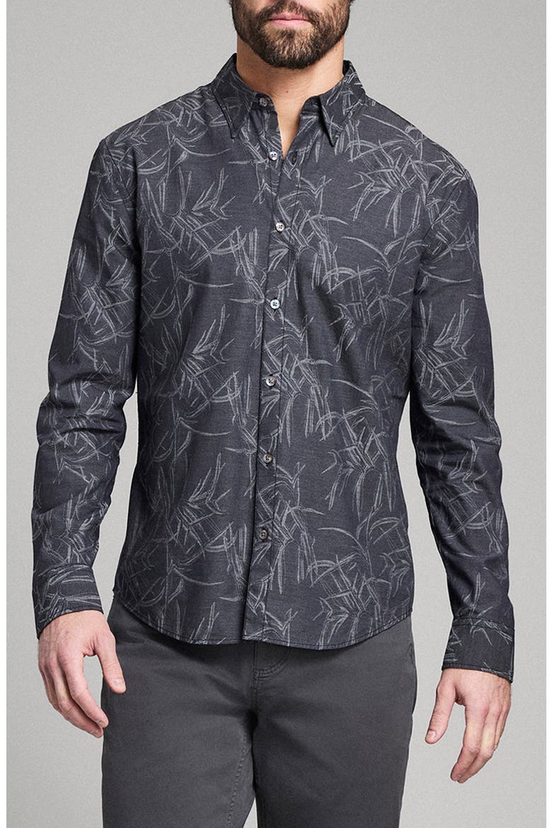 Mélange Reeds Wilson Button-Up Shirt, Main, color, BLACK
