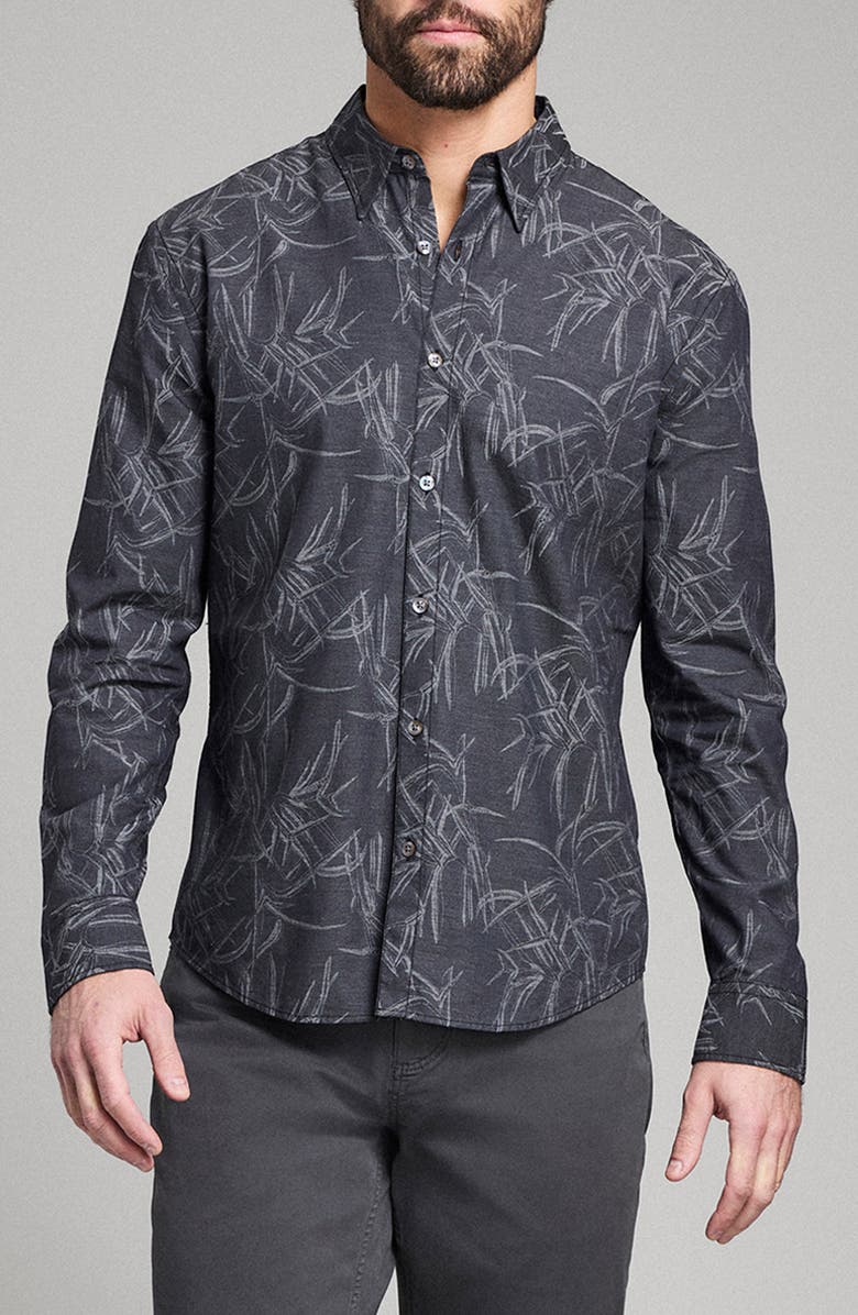 Billy Reid Mélange Reeds Wilson Button-Up Shirt, Main, color, Black
