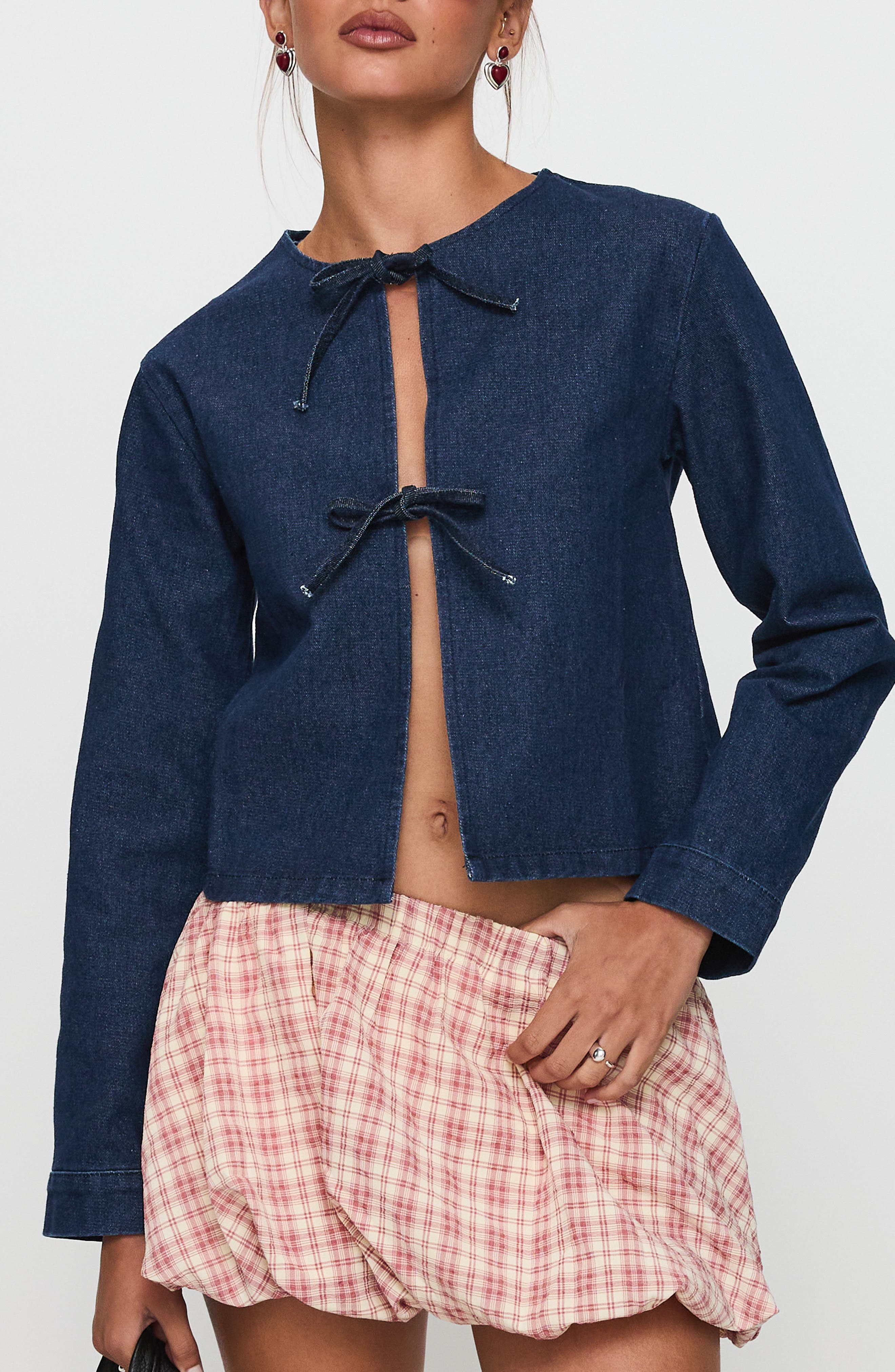 Never Alone Tie Front Cotton Denim Jacket