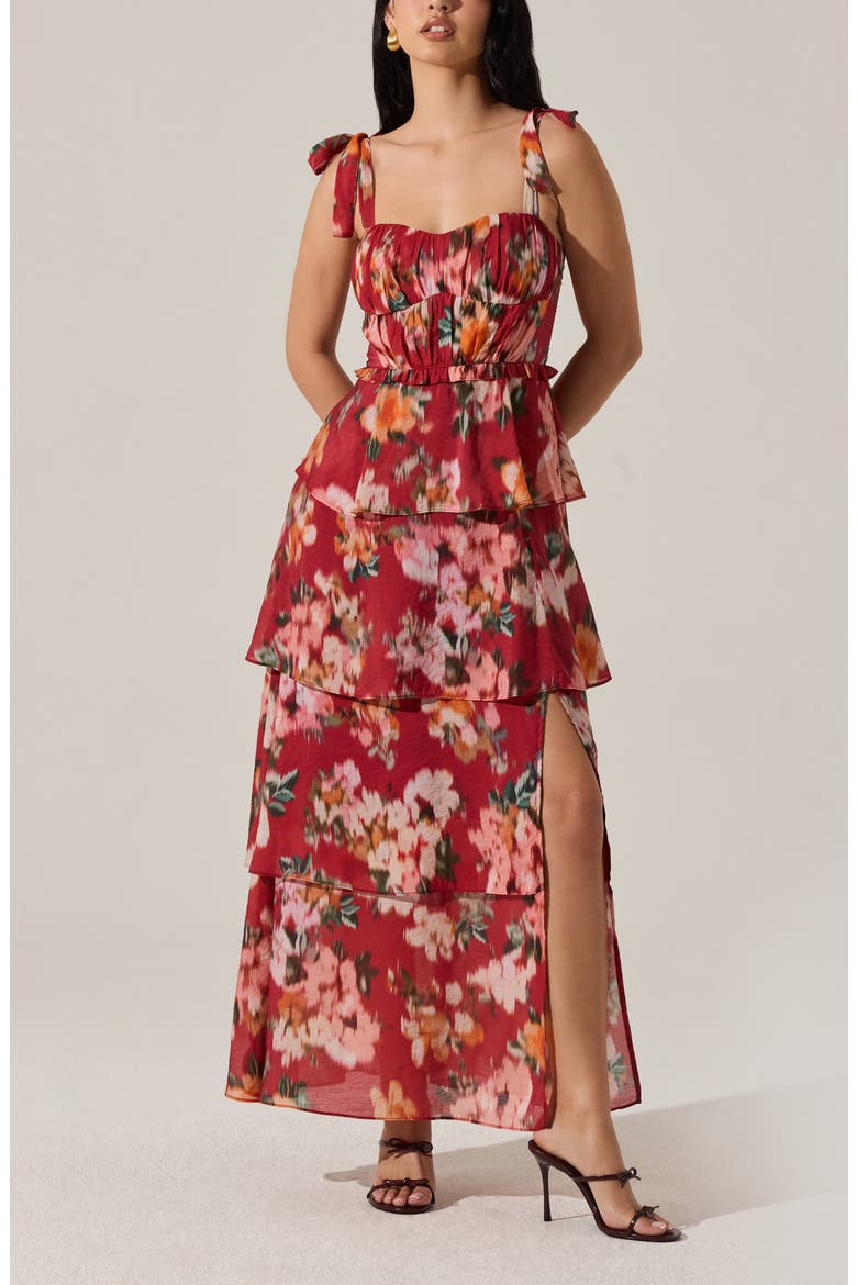 Mellorie Abstract Floral Tiered Maxi Dress, Main, color, RED MULTI FLORAL