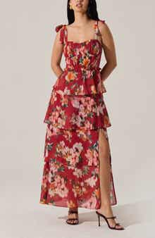 Mellorie Abstract Floral Tiered Maxi Dress