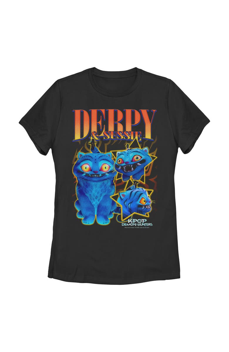 KPop Demon Hunters Women's KPop Demon Hunters Derpy and Sussie Friends Graphic T-Shirt, Main, color, Black