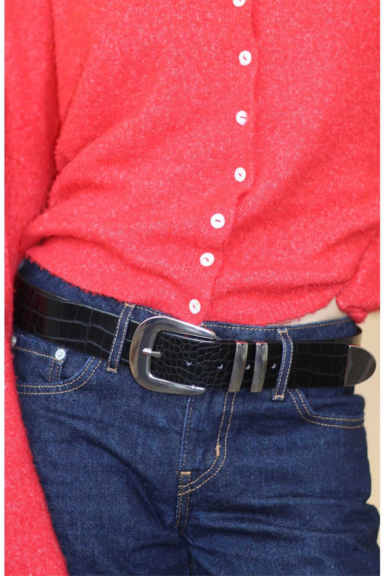 Cher Belt, Alternate, color, BLACK CROC/ SILVER