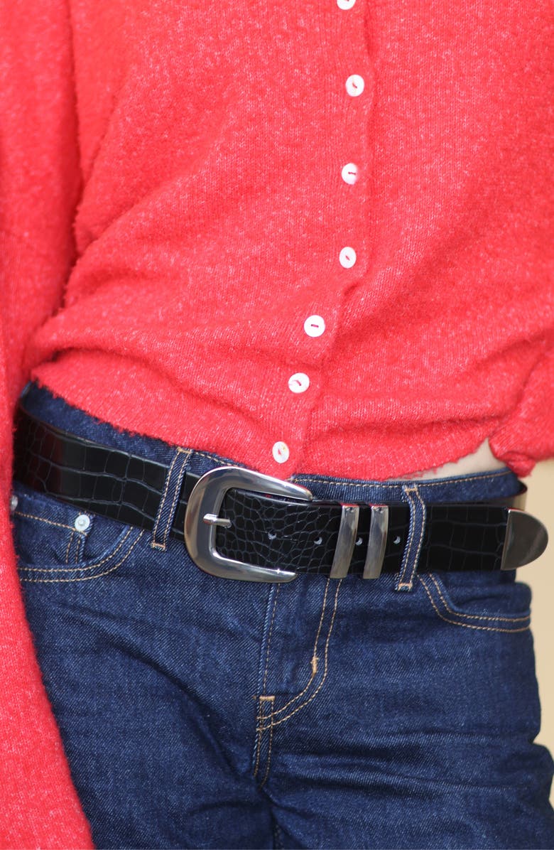 Petit Moments Cher Belt, Alternate, color, Black Croc/ Silver